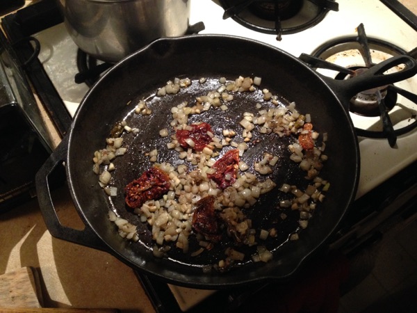 Vegetable Curry, sauteing the onions & dried tomatoes