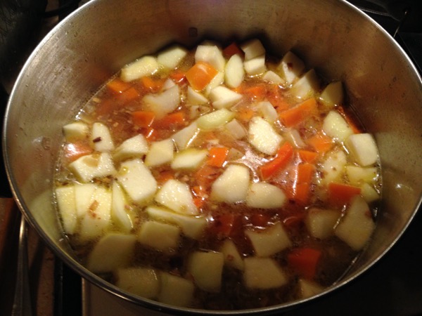 Gingery Butternut Soup, All ingredients Simmer