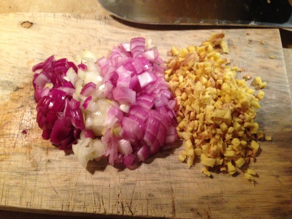 Gingery Butternut Soup, Chopped onion minced ginger