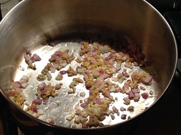 Gingery Butternut Soup, Sauteing the onion & ginger