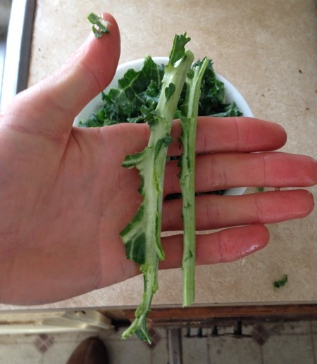 Kale on Eggs. Clean Stems