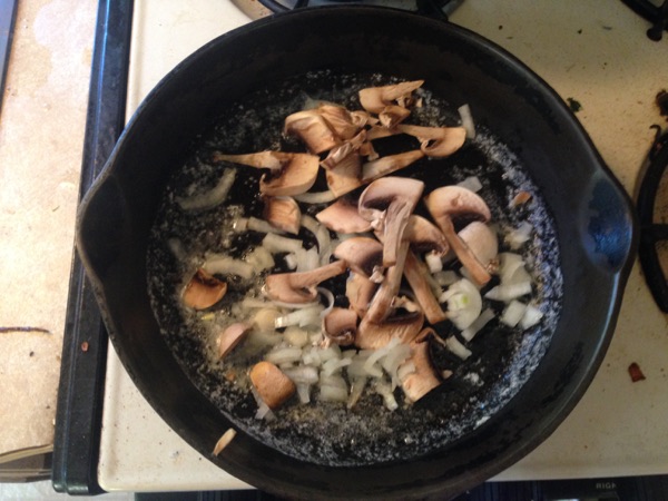 Spinach Omelette, Sauteing the onions & mushrooms